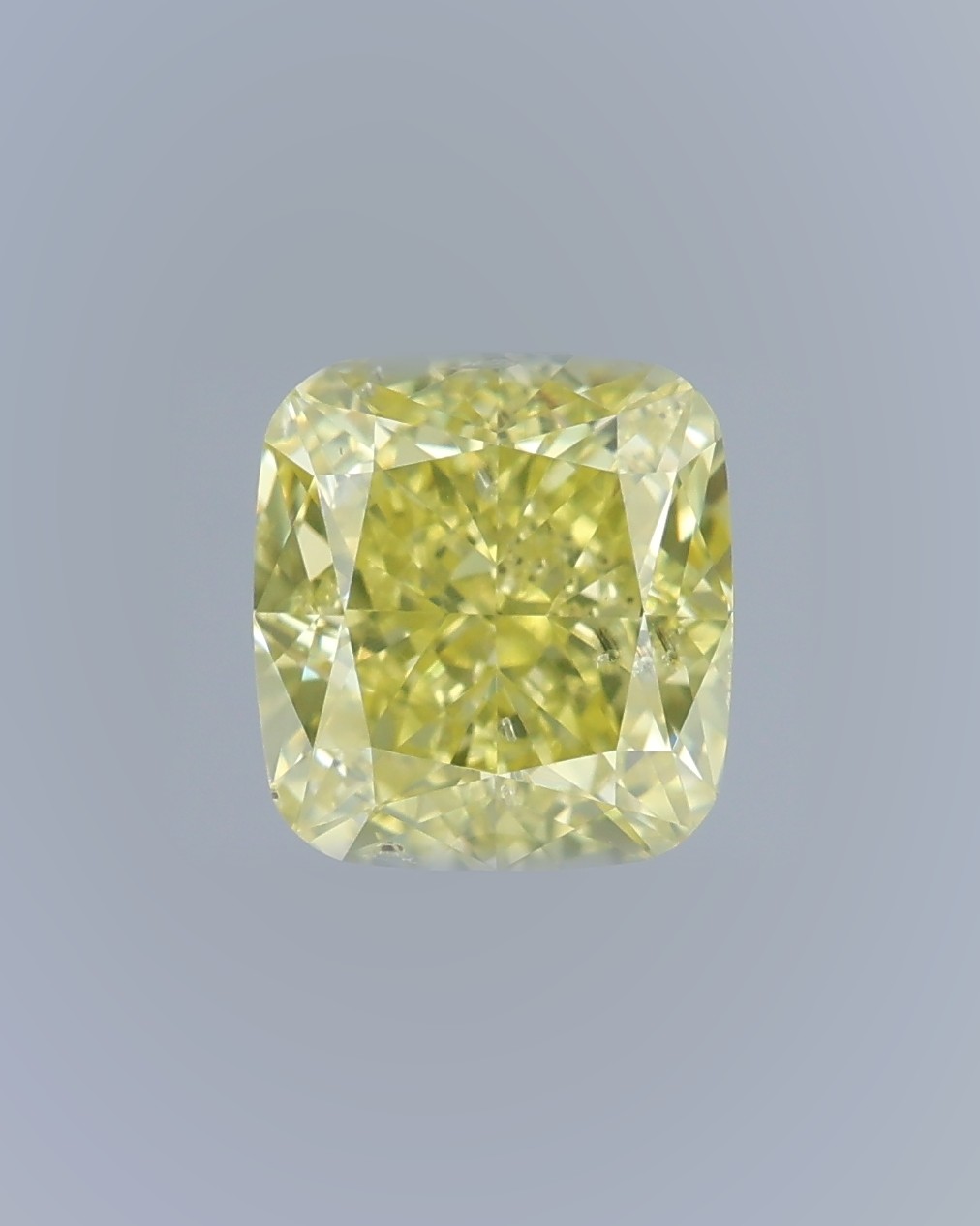 1.50 ct Cushion Fancy Colour Diamond, I1, Fancy Intense Greenish Yellow